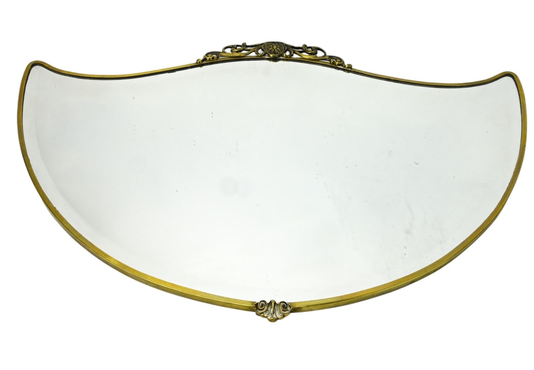 Antique Art Nouveau Brass Serpentine Mirror (1 of 8)