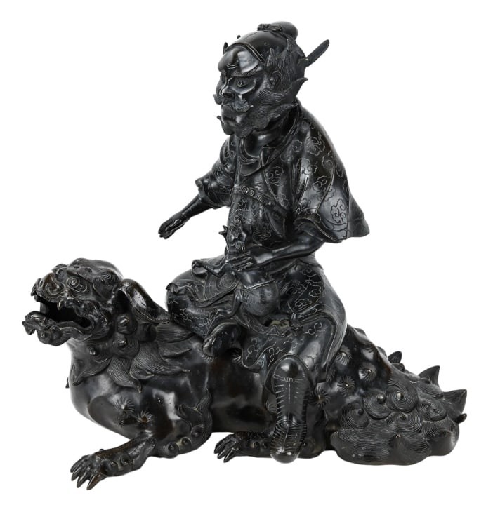 Large Tibetan Cast Bronze Kubera on Foo Dog Statue (1 of 20)
