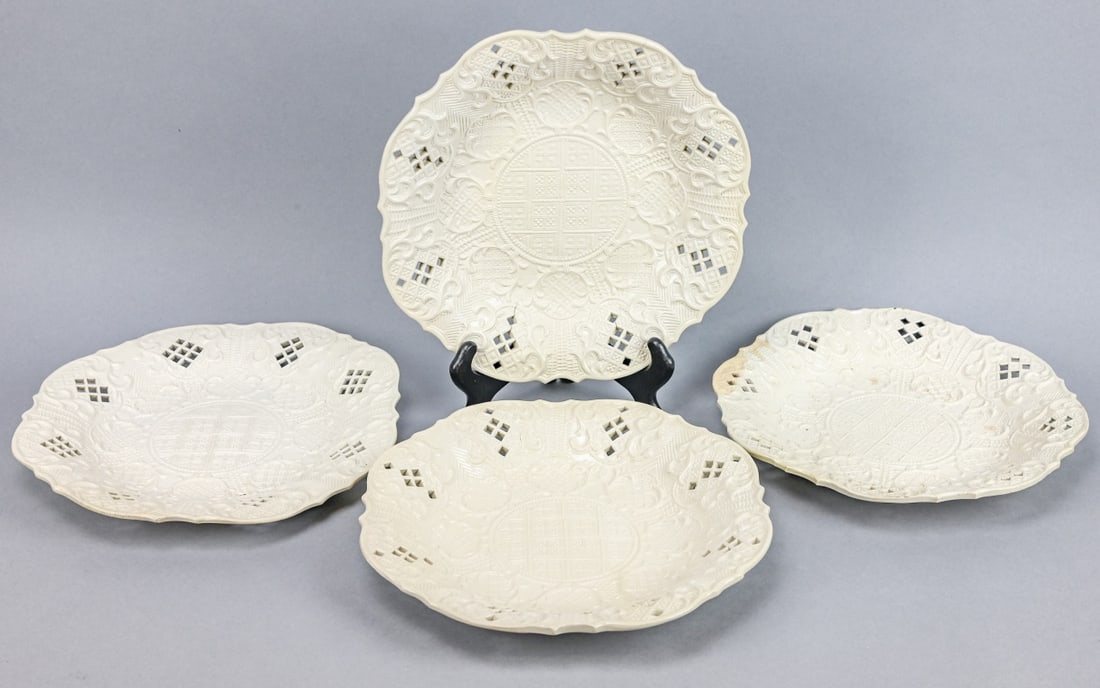 4 Antique 18 C Salt Glaze Stoneware Pieced Plates (1 of 16)