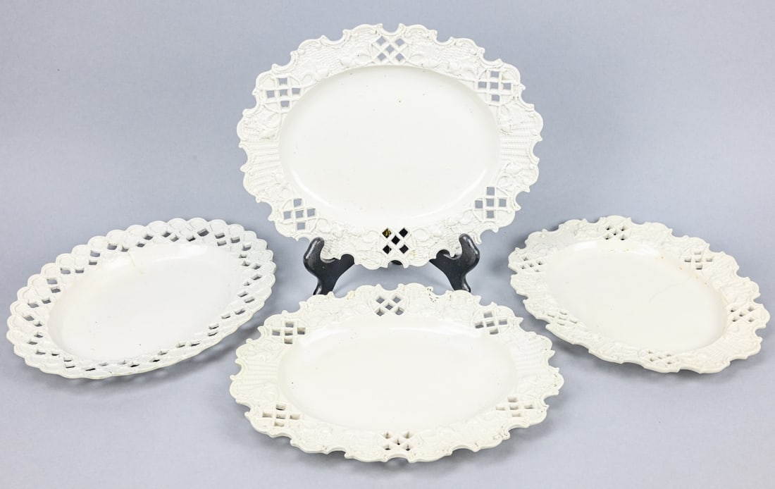 4 Antique 18 C Salt Glaze Stoneware Pieced Plates (1 of 17)