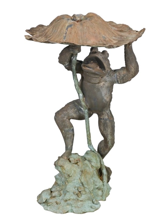Large Bronze Whimsical Frog w Umbrella Fountain (1 of 13)