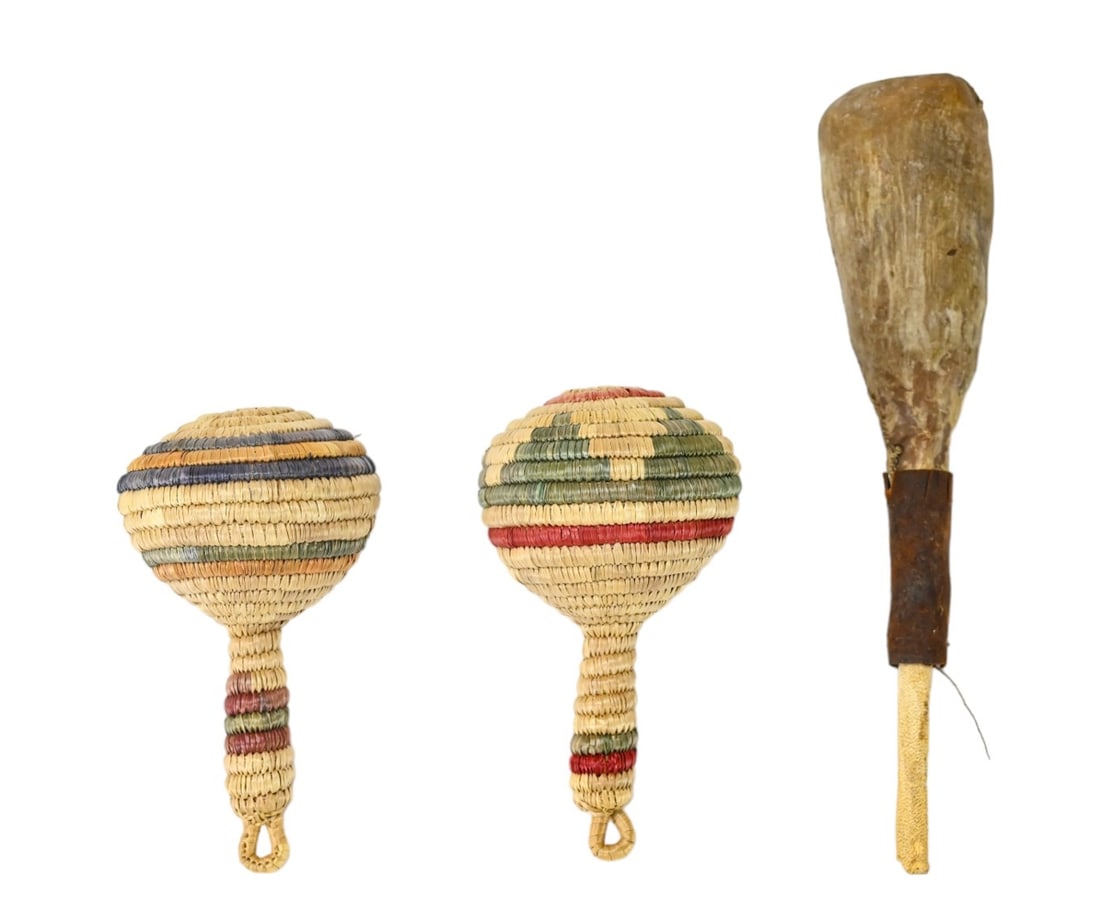 Native American Sweetgrass & Sewn Hide Rattles (1 of 11)