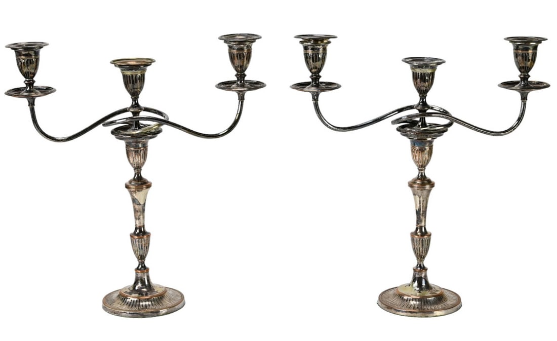 Pair Antique Silver Plate 3-Arm Candelabras (1 of 14)