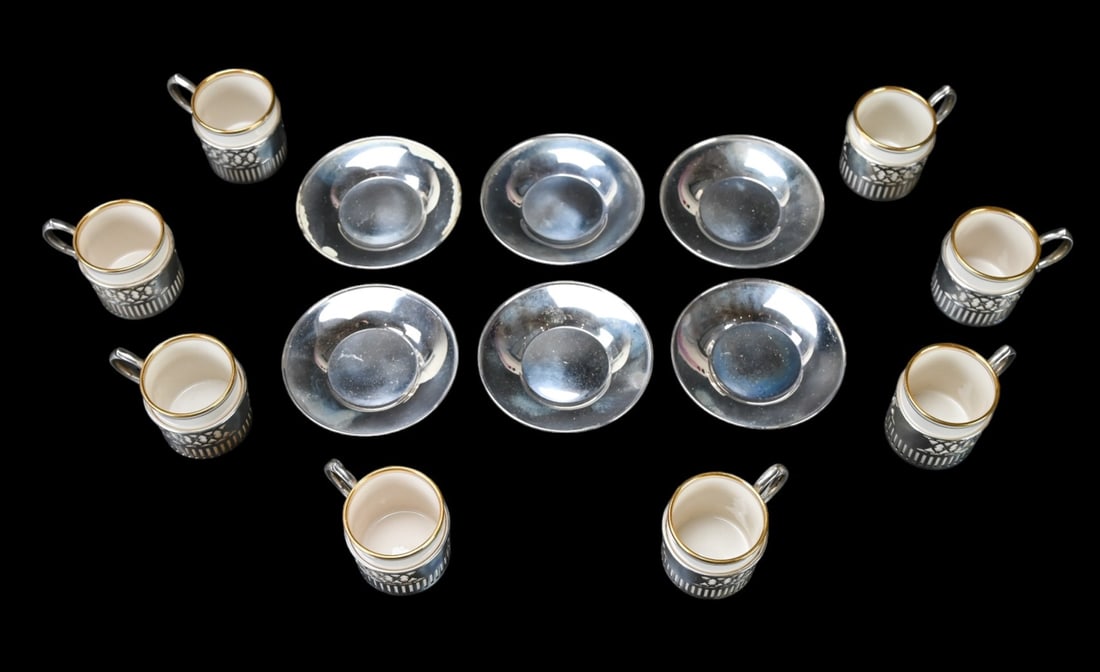 6 Lenox Sterling Silver Porcelain Demi Tasse Sets (1 of 8)