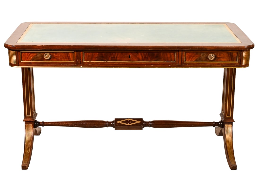 Antique Regency Leather Top & Brass Mounted Desk (1 of 19)