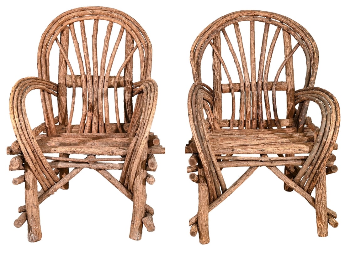 Pair Adirondack Twig Stick Rustic Lounge Chairs (1 of 18)