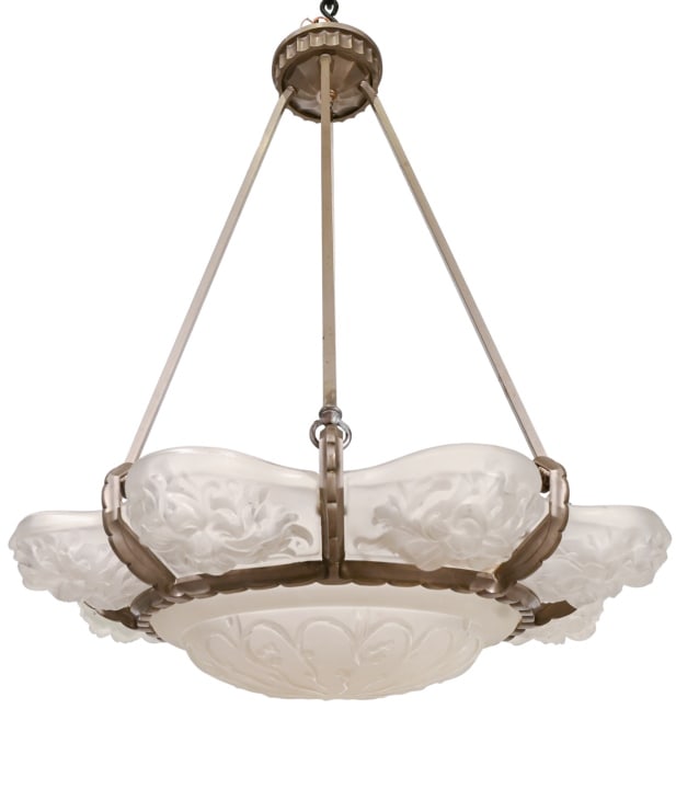 Art Deco Frosted Glass Hettier Vincent Chandelier (1 of 16)