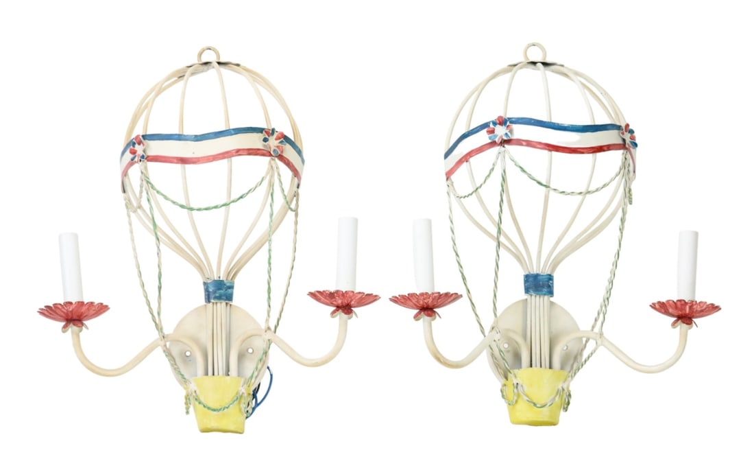 Pair Wrought Iron & Tole Hot Air Balloon Sconces (1 of 11)