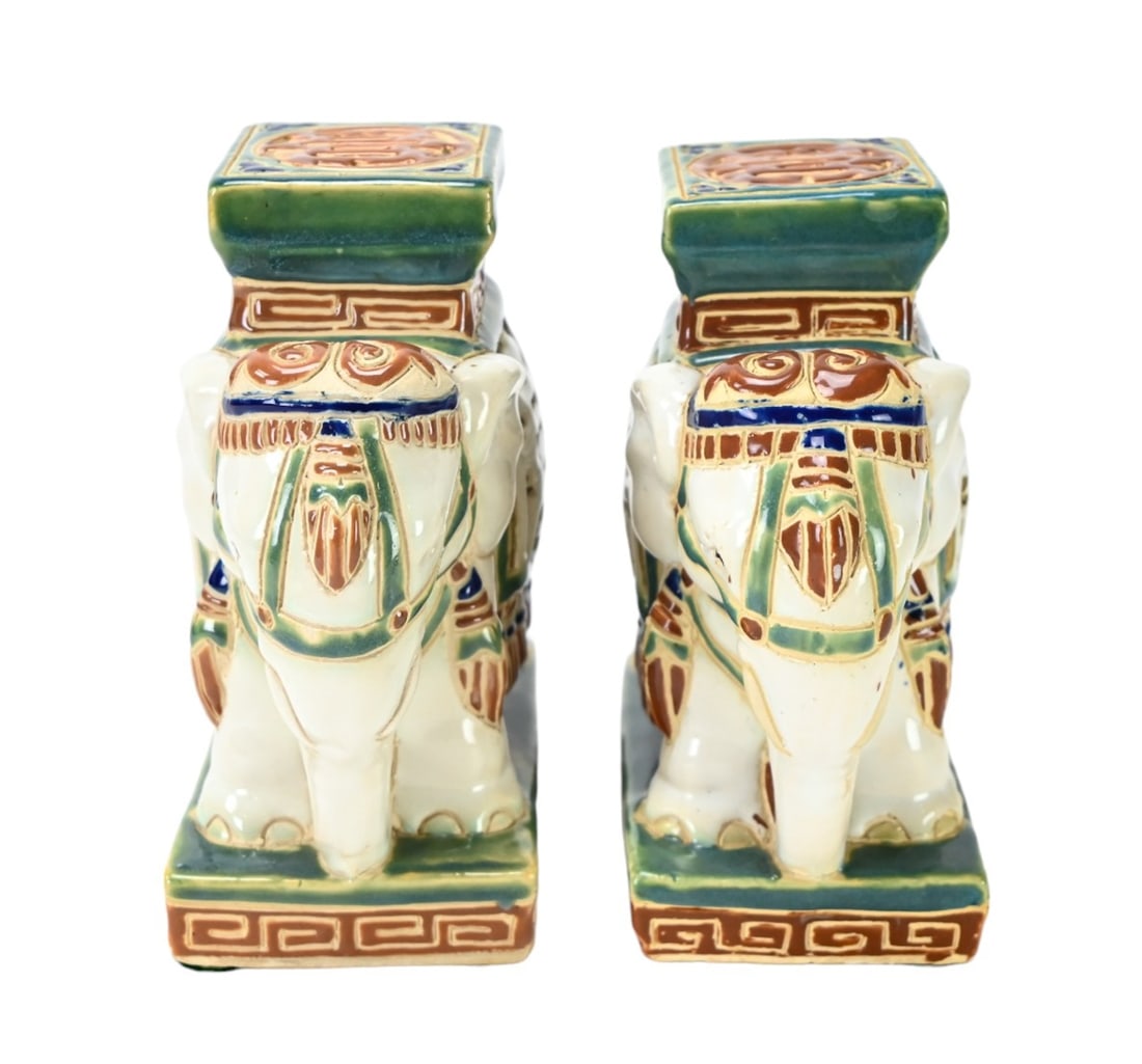Pair Chinese Porcelain Elephant Table Statues (1 of 8)