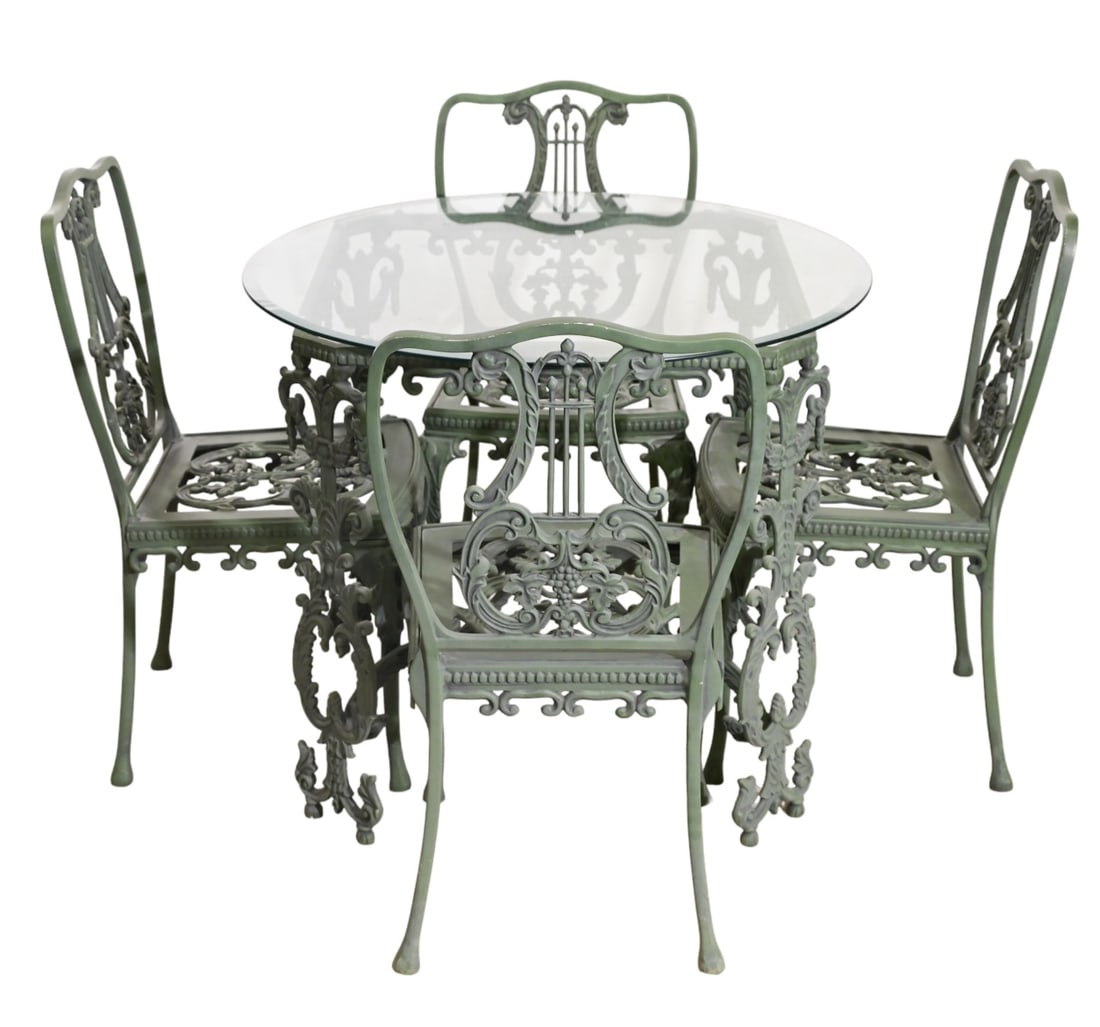Lyre Form Outdoor Cast Aluminum Table & Chairs (1 of 20)