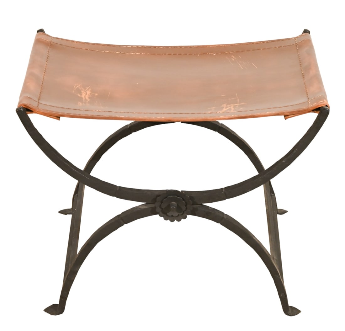 Vintage Forged Iron Saddle Leather Curule Stool (1 of 11)