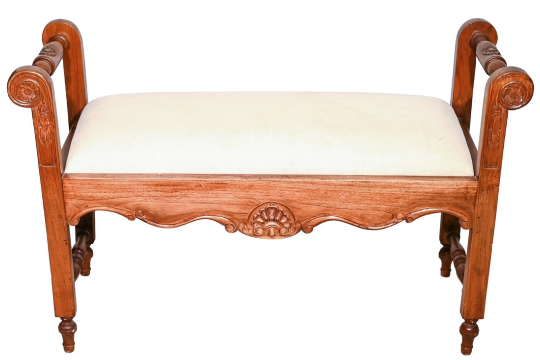 French Provincial Carved Upholstered Bench (1 of 19)