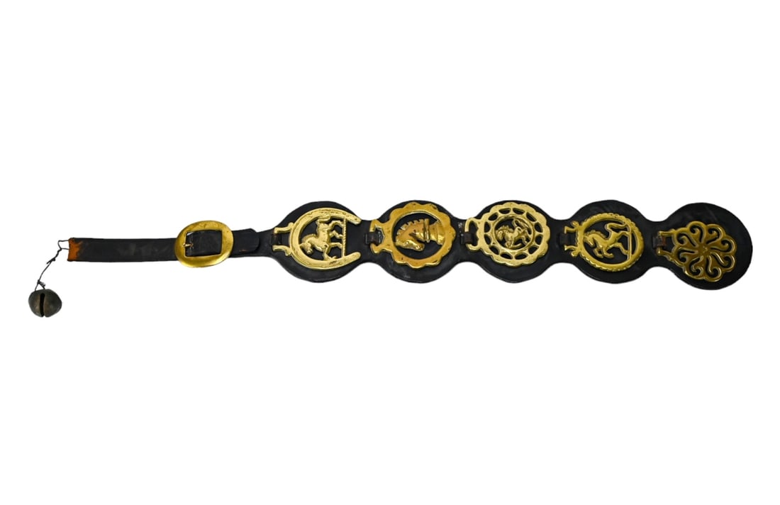 5 Medallion Set of Horse Brass on Leather Strap (1 of 13)