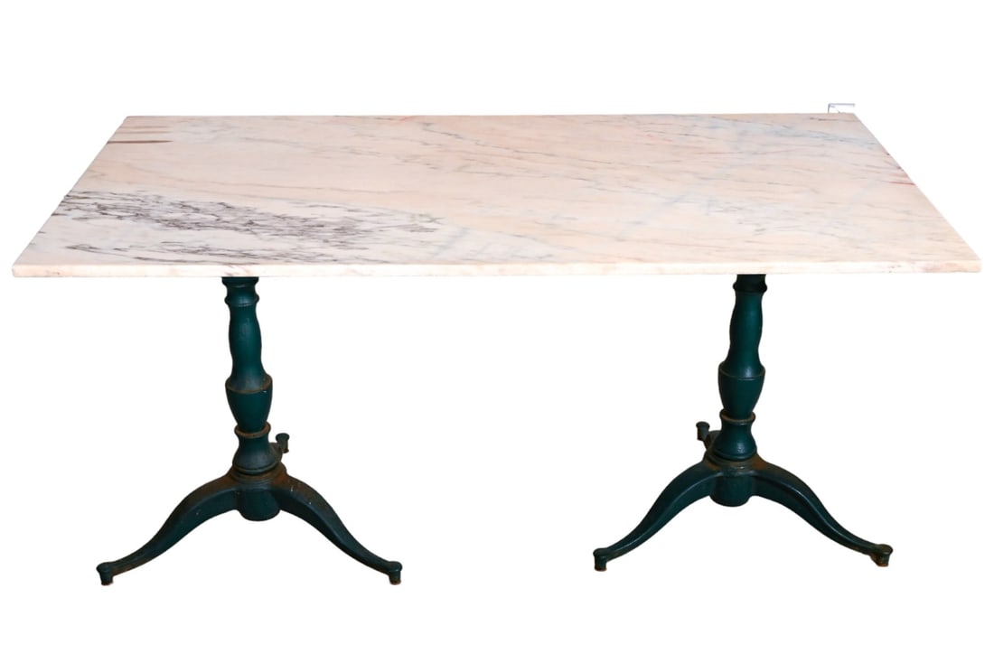 French Bistro Marble & Wrought Iron Pedestal Table (1 of 12)