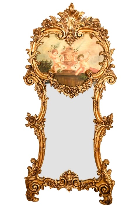 Italian Baroque Carved Trumeau Mirror Putti Motif (1 of 15)