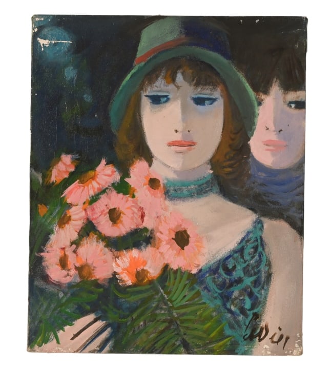 Charles Levier Oil Painting 2 Women w Bouquet (1 of 13)