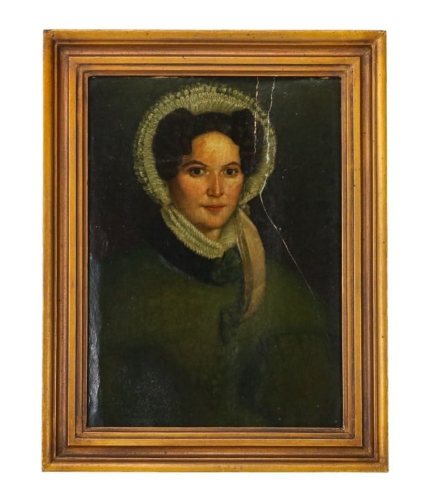 Antique 19th C Oil Painting Portrait Woman Bonnet (1 of 8)