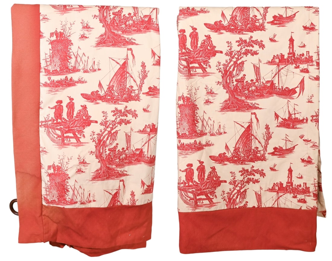 2 Custom Made Cotton Toile Lined & Blocked Drapes (1 of 15)