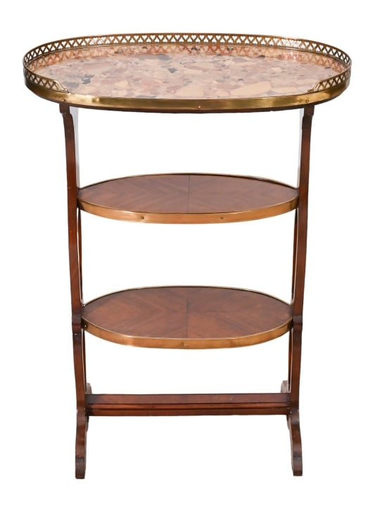 Louis XVI 3 Tier Table w Gallery & Alep Marble Top (1 of 12)