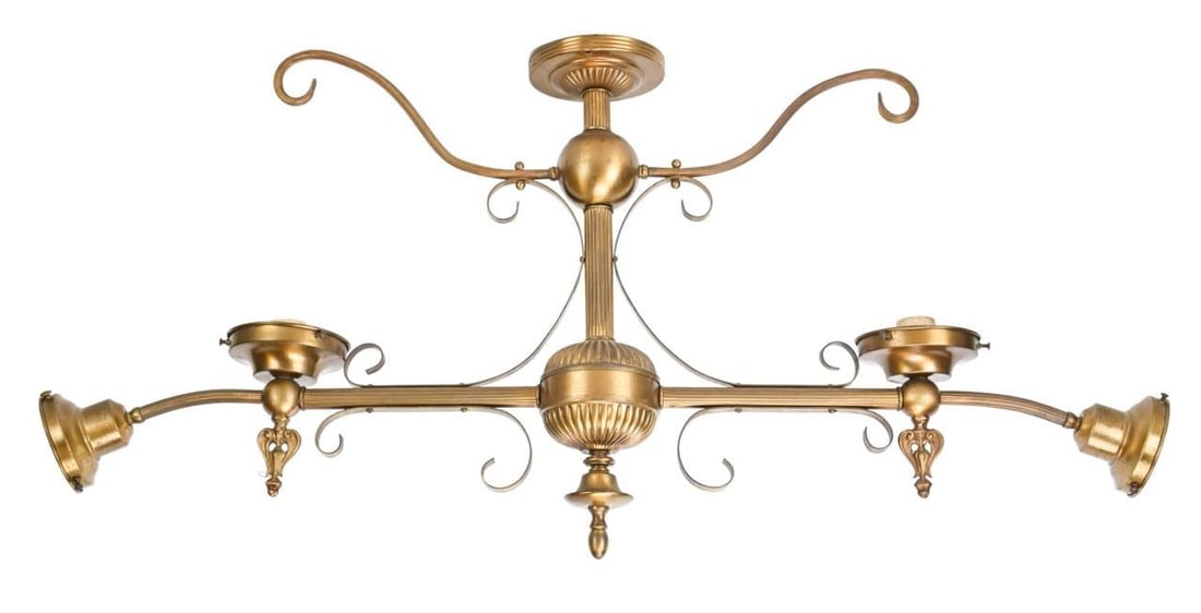 Antique Brass Bar or Pool Table Strip Pendant Lamp: Antique Brass Bar or Pool Table Strip Pendant Light. Measures 38 inches x 18 inches.