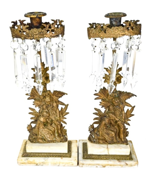 Antique Girandole Brass & Marble Candlesticks (1 of 10)