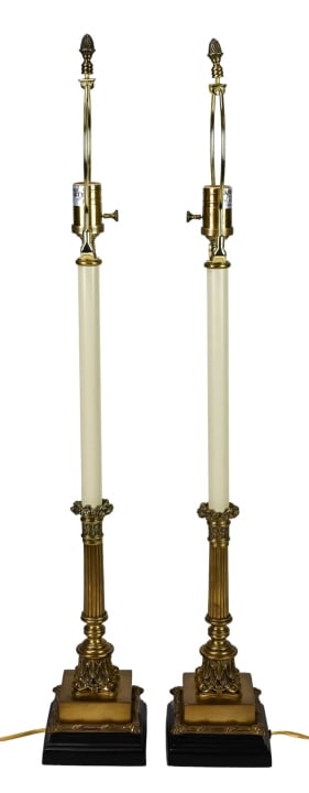 Pair Bronze Neo Classical Candlestick Lamps (1 of 6)