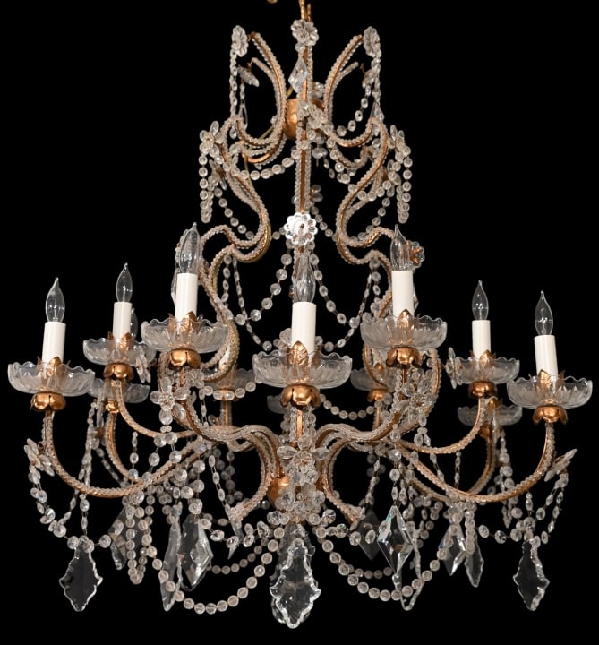 Venetian Gilt Tole and Crystal 12-Light Chandelier (1 of 15)