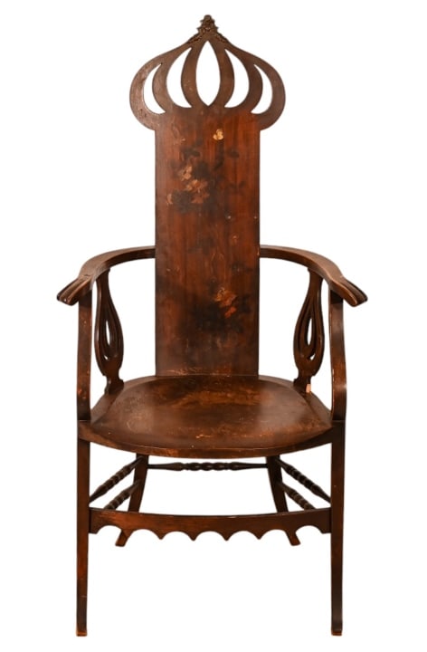 Antique Hand Carved Hand Painted Throne Chair: Antique Hand Carved Hand Painted Throne Chair.Measures 45 inches x 23 inches x 18 inches, seat height 18 inches.