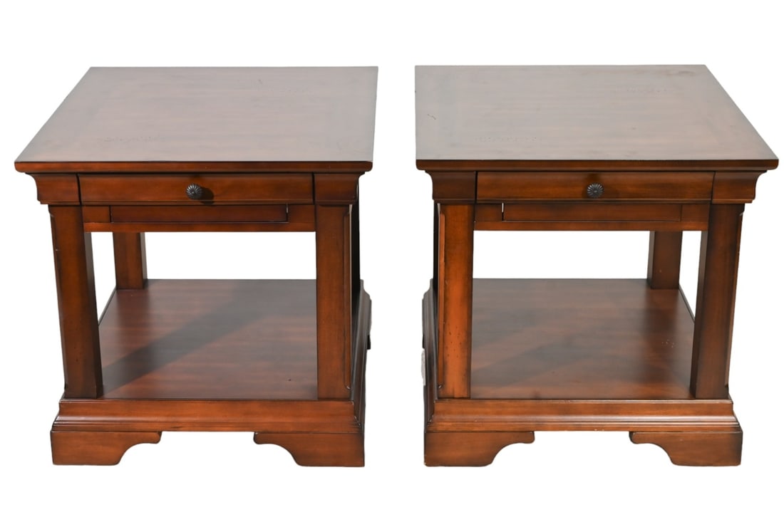 Pair Aspen Home Bancroft Side Tables with Drawer: Pair Aspen Home Bancroft Side Tables with Drawer.Measures 25 inches x 25 inches x 28 inches