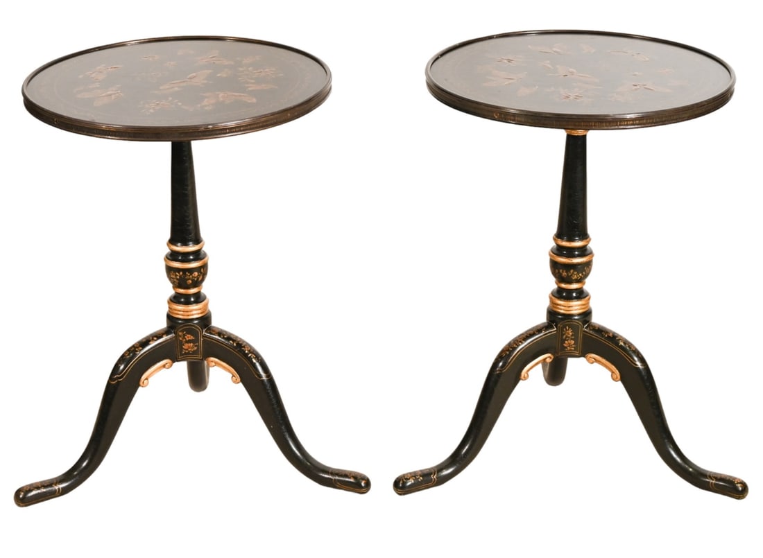 Mid 20th C. Black Lacquered Gilt Tripod Side Table (1 of 12)