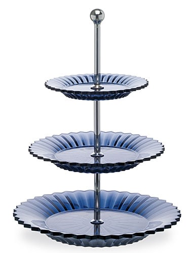 Baccarat Blue Crystal 3 Tier Plated Etagere in Box: Baccarat France Blue Crystal 3 Tier Plated Etagere New in Large Baccarat Gift Box. Assembles measures 22 inches x 16 inches.