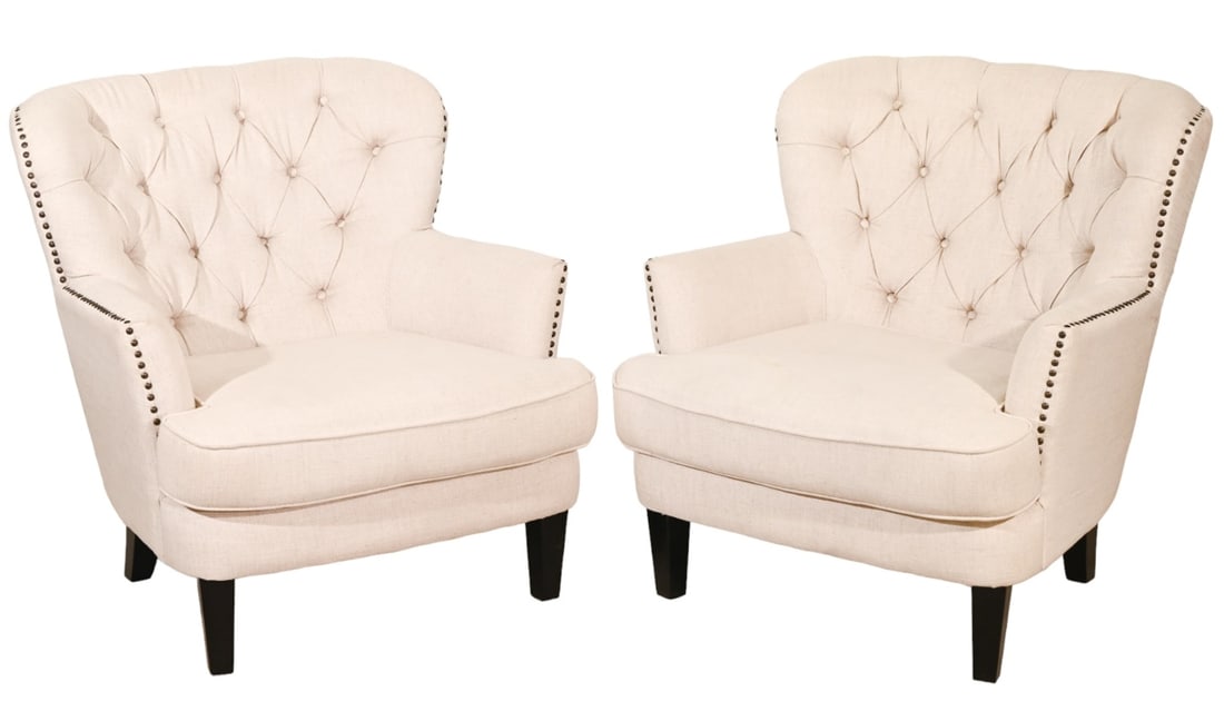 Mid Century Custom Upholstered Tufted Armchairs (1 of 19)