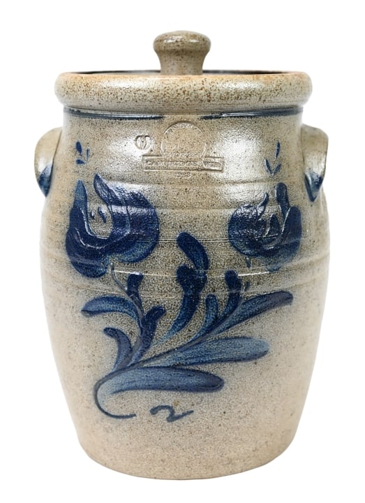 Pottery Woks Salt Pottery Crock Cover Blue Flower (1 of 9)