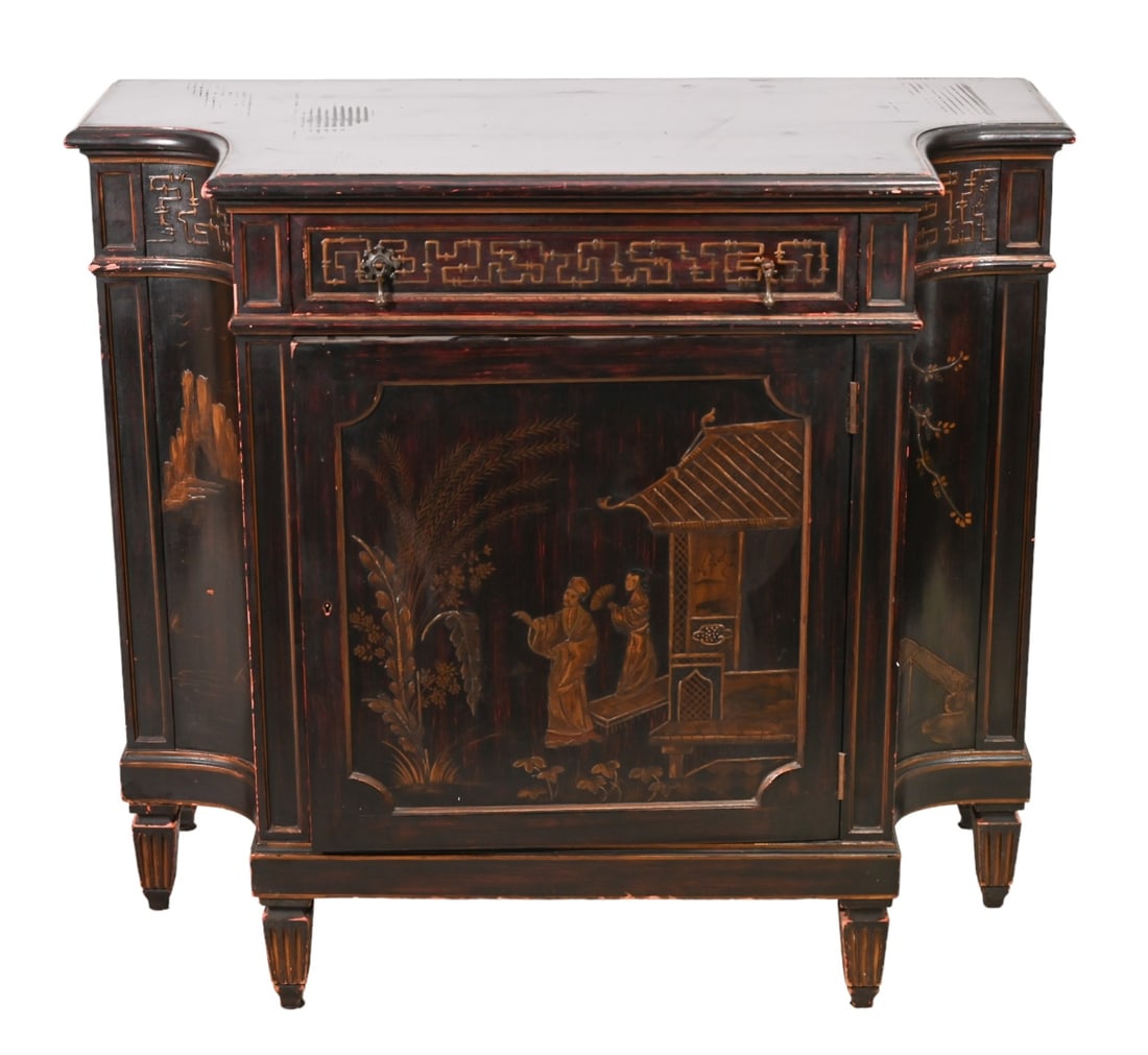 George III Style Chinoiserie Black Painted Cabinet (1 of 19)