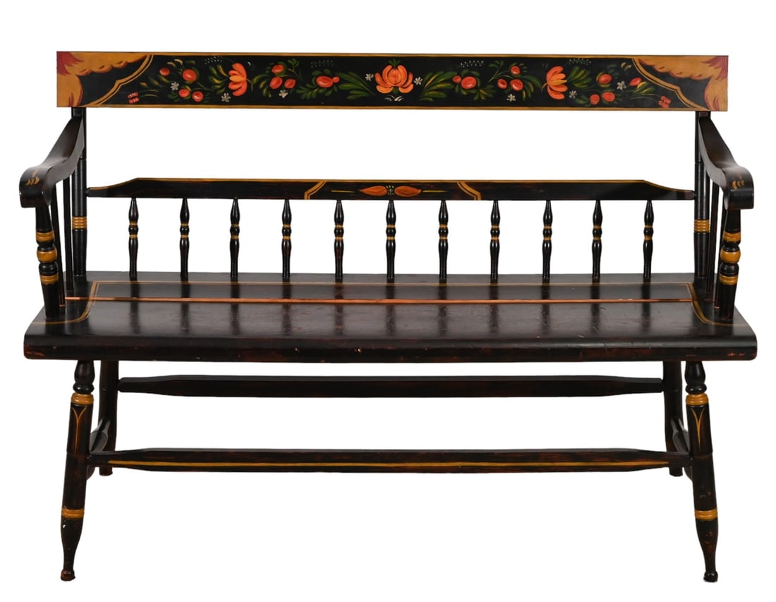 Antique Black Lacquered Painted Deacon's Bench (1 of 18)