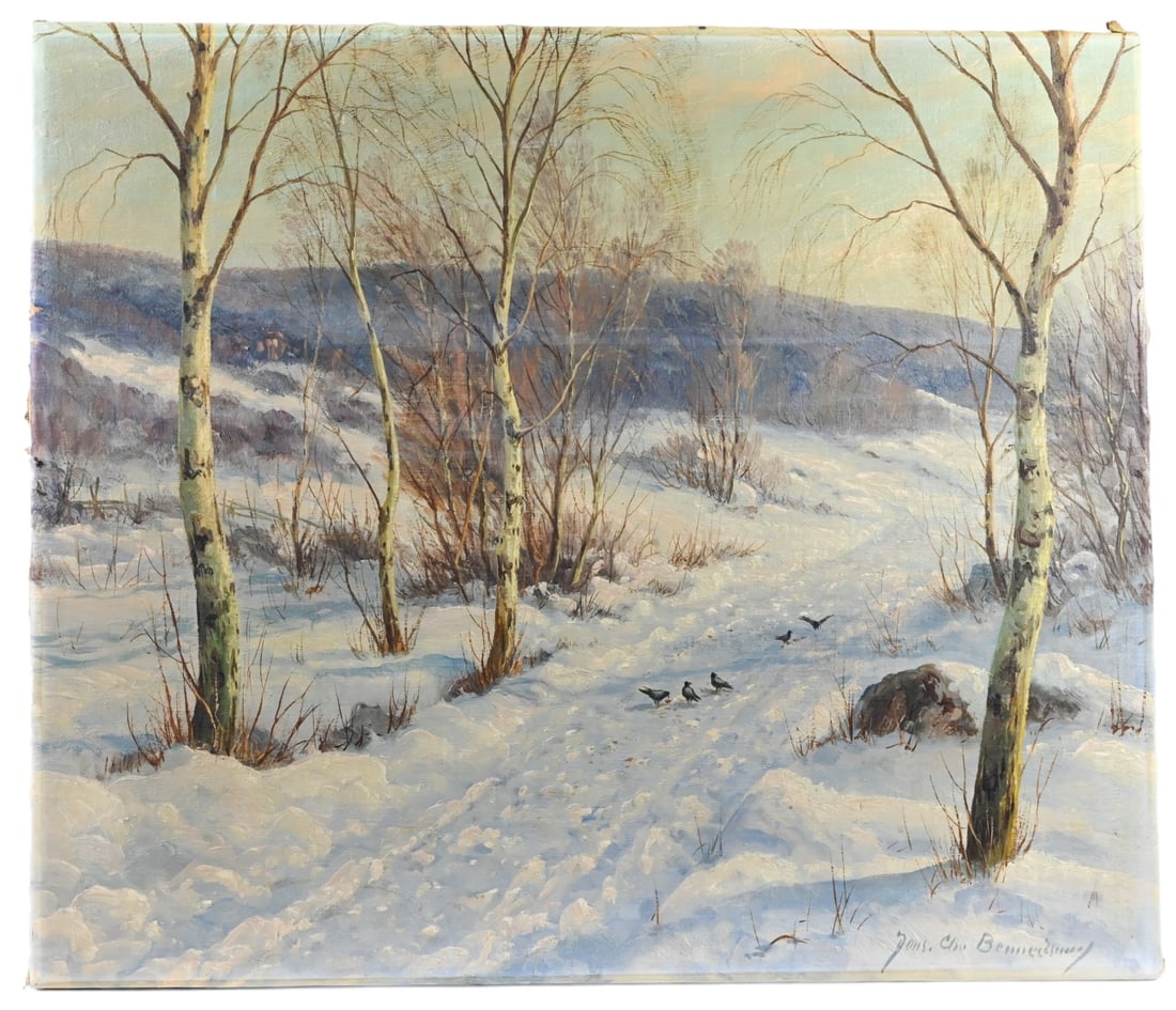 Signed Winter Landscape Painting on Canvas (1 of 8)