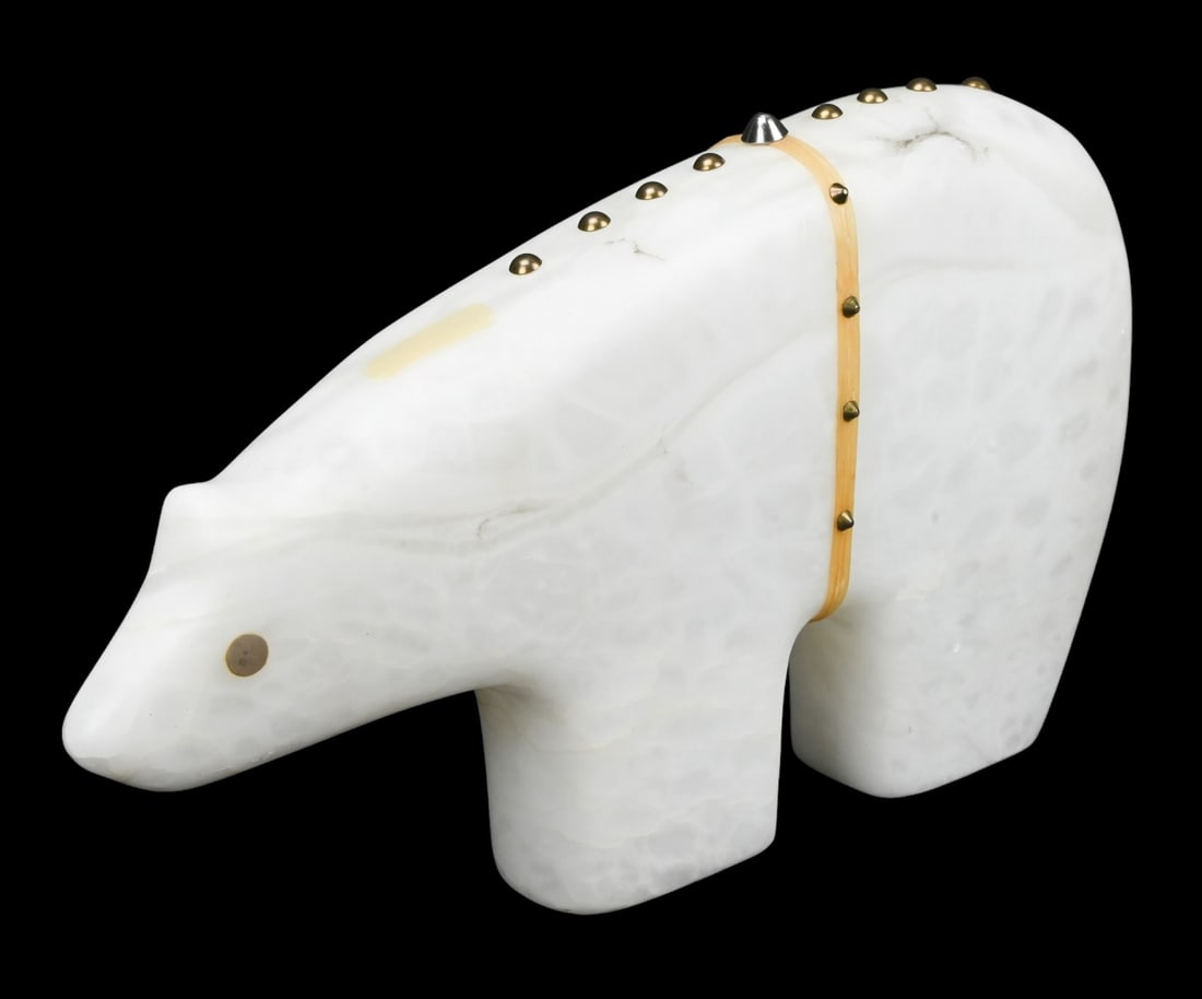 Large Inuit Carved Marble Polar Bear Signed JF (1 of 16)