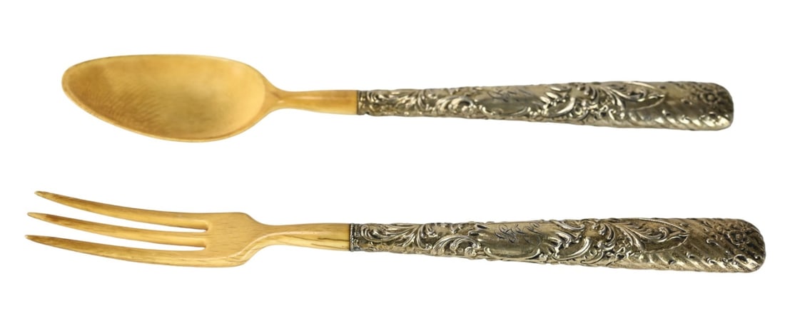 Antique Wood & Sterling Silver Salad Utensils (1 of 7)