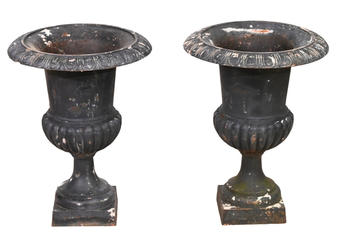 Pair Neoclassical Style Black Cast Iron Planters (1 of 16)