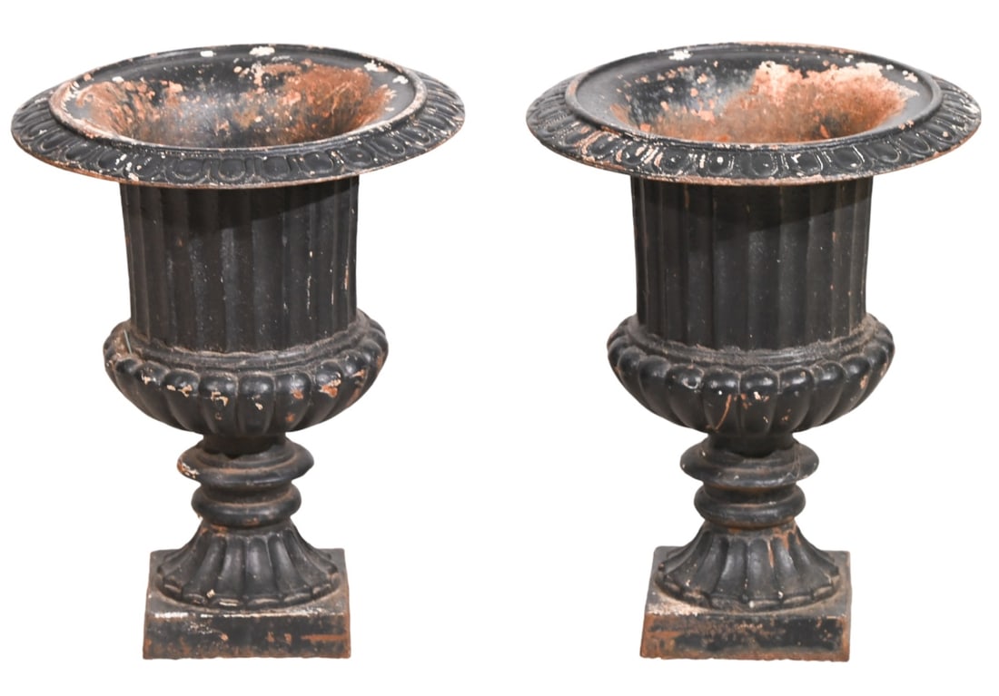 Pair Neoclassical Style Black Cast Iron Planters (1 of 11)