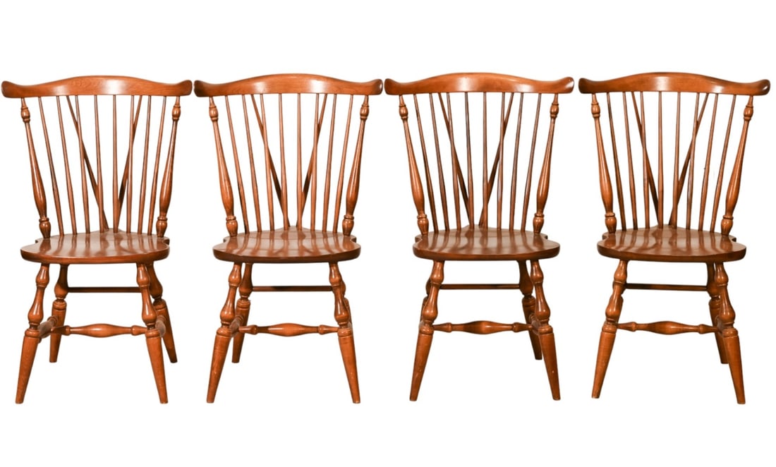 4 Vintage Carved Maple Windsor Dining Side Chairs (1 of 16)