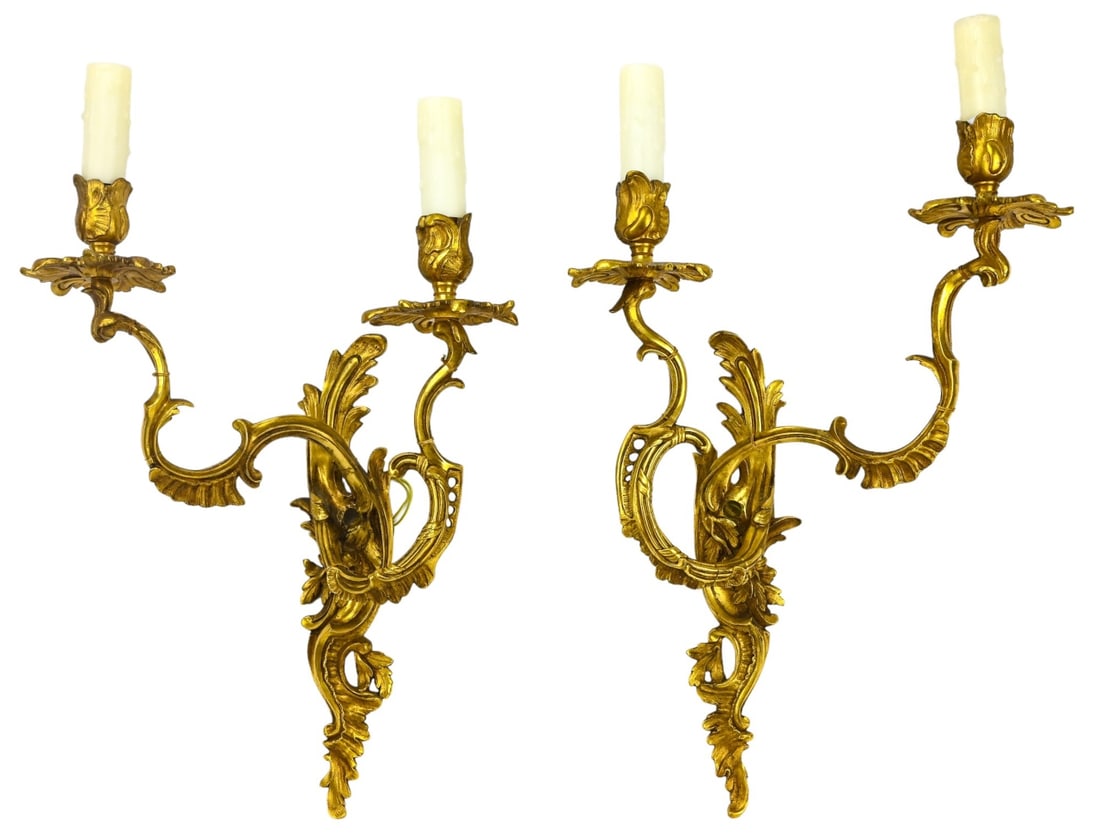 Pair Antique Rococo Gilt Bronze Dore Wall Sconces (1 of 16)