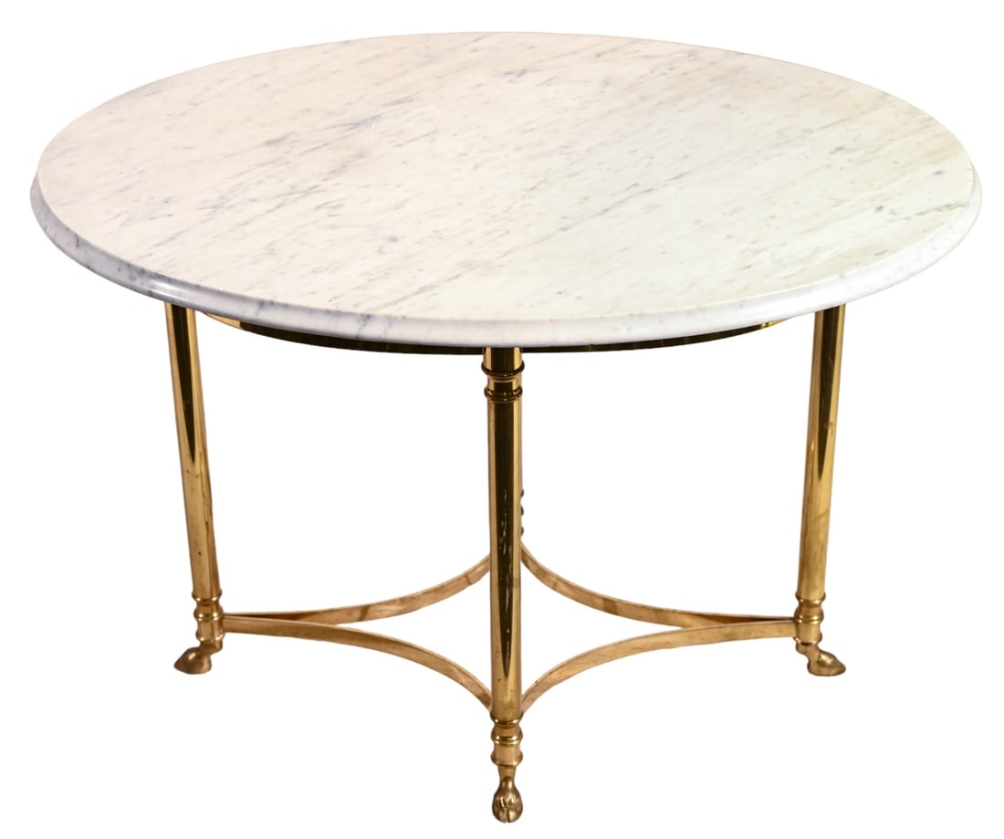 Vintage Italian Brass and Marble Coffee Table: Vintage Italian Brass and Marble Coffee Table. Measures 24 inches x 36 inches x 27 inches.