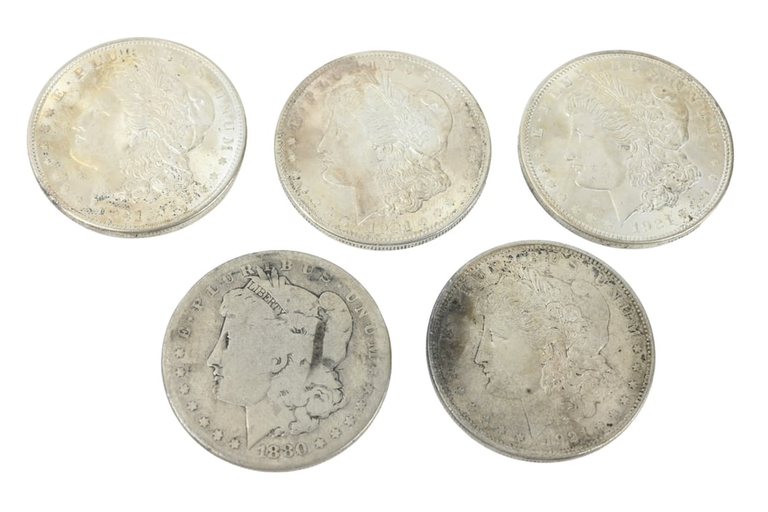 5 1980 Morgan Silver Dollar Coins (1 of 8)