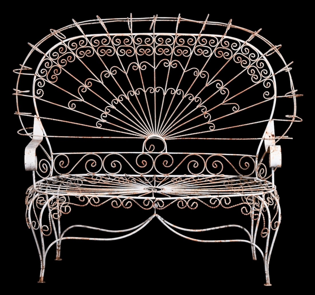 French White Meal Fan Back Garden Bench (1 of 14)