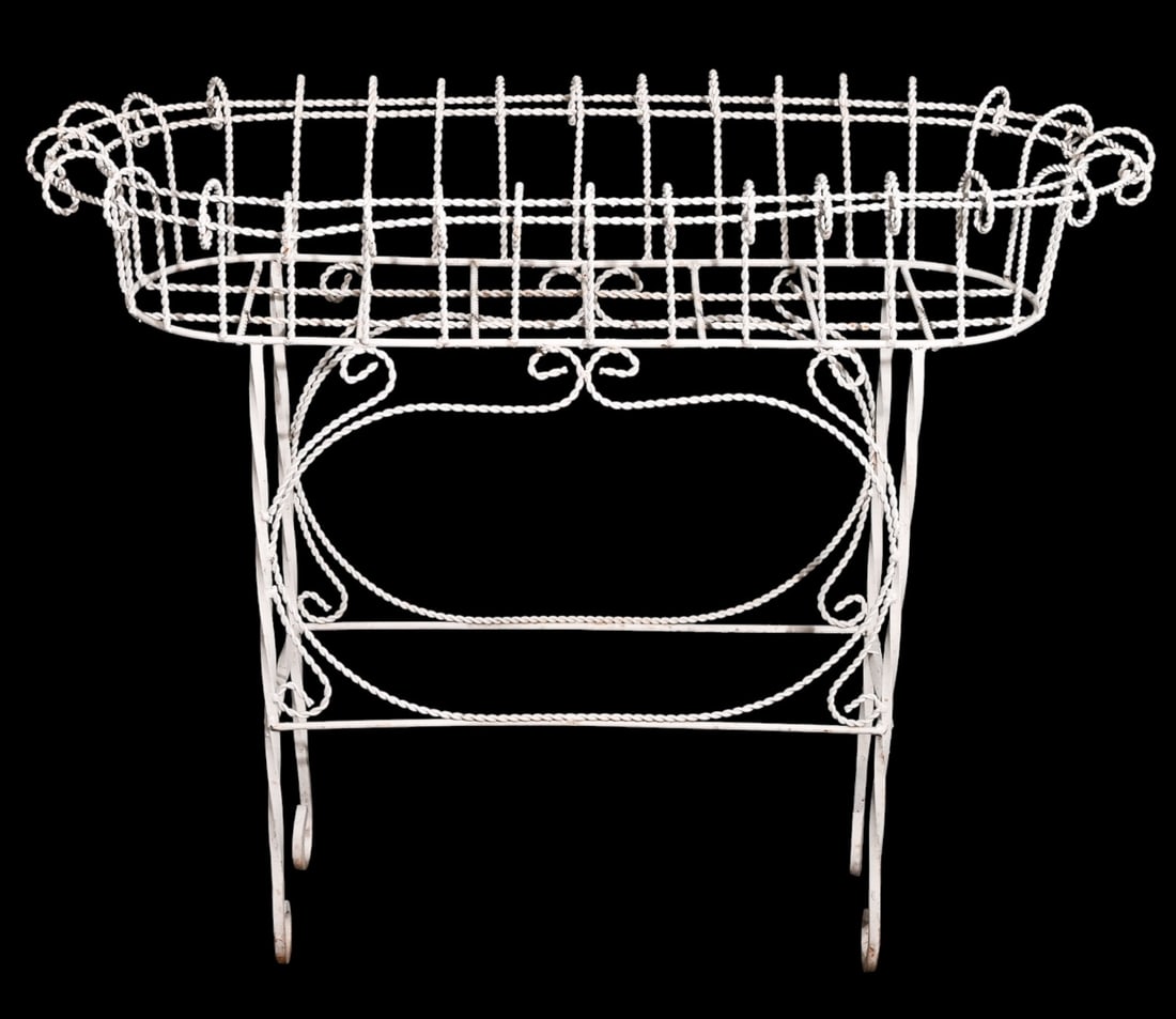 Antique French White Painted Iron Plant Stand (1 of 8)