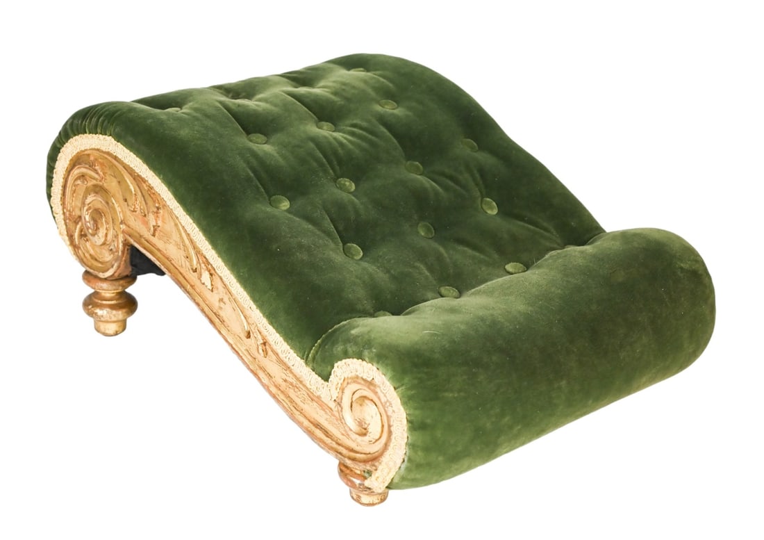 Antique Regency Carved Gilt & Velvet Foot Stool (1 of 5)
