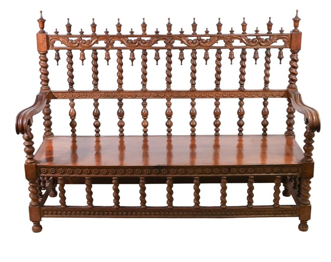 Jacobean Style Carved Barley Twist Hall Bench (1 of 12)