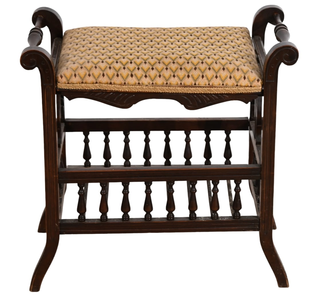 Antique English Upholstered  Adjustable Stool (1 of 12)