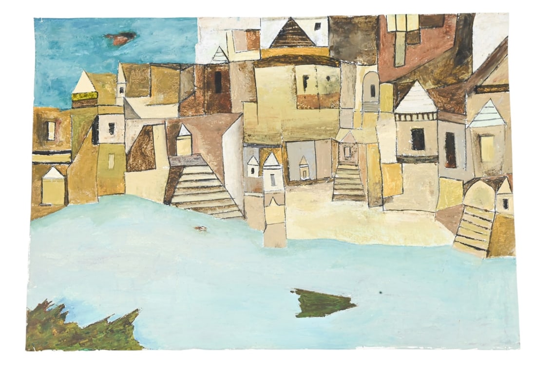 Ram Kumar Untitled Cityscape Acrylic on Paper: Ram Kumar Untitled Cityscape Acrylic on Paper. Measures 22 inches x 30 inches. Any condition statement is given as a courtesy to a client, is only an opinion and should not be treated as a statement o